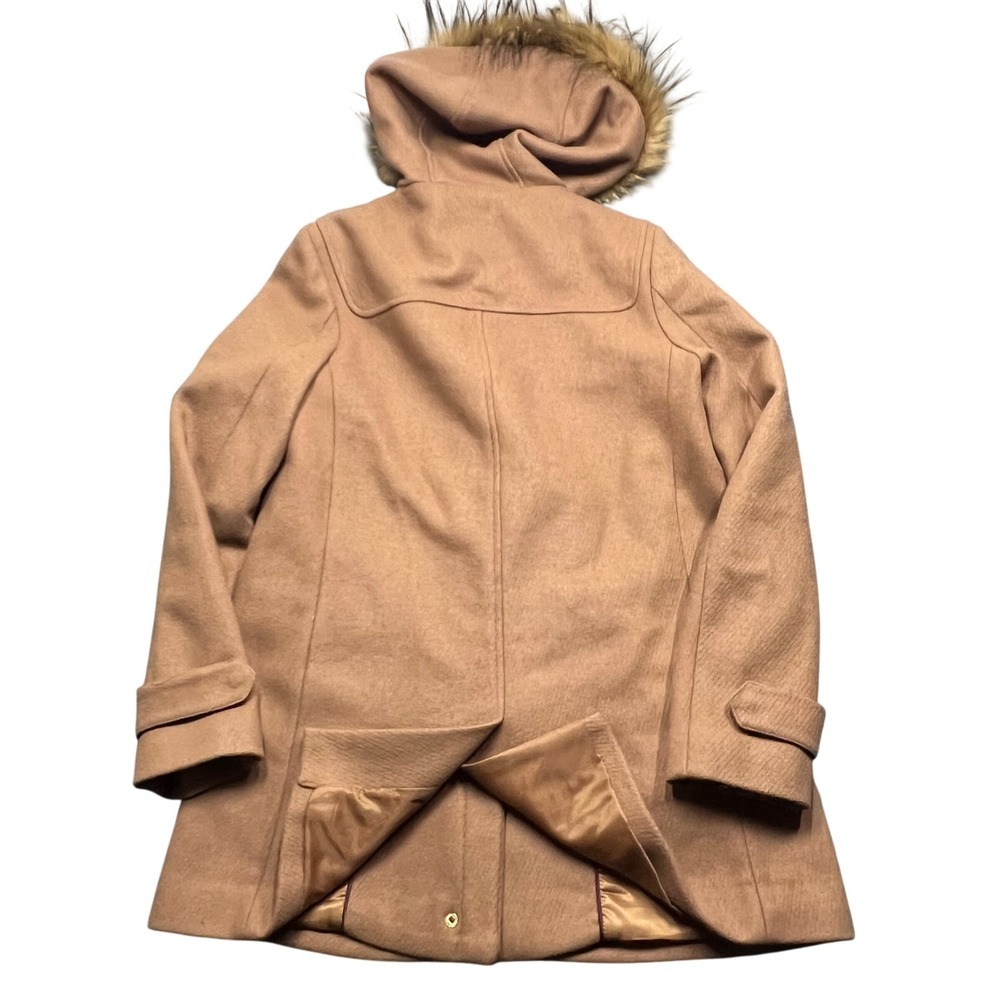 Cole Haan Signature Womens Camel Wool Blend Faux Fur Hood Toggle Coat Duffel 6 M - Picture 3 of 9